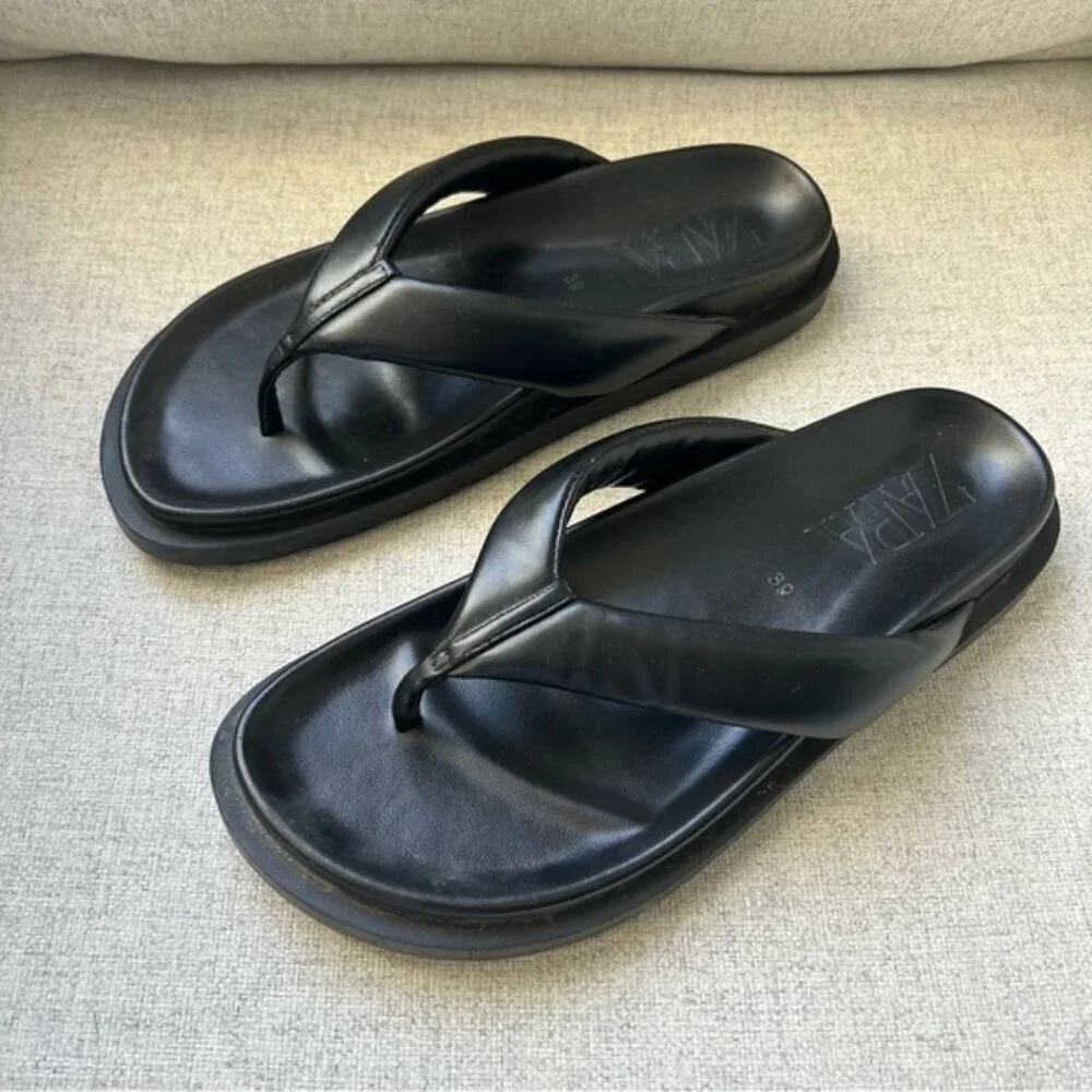 ZARA BLACK CHUNKY SANDALS - Picture 1 of 5